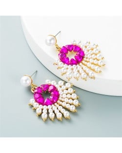 Fashion Franch Style Elegant Pearl Sun Flower Design Women Wholesale Earrings - Rose