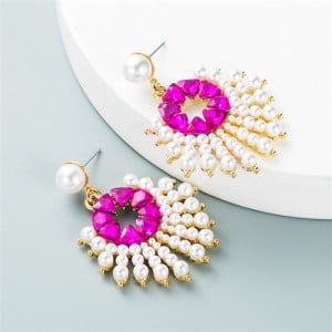 Fashion Franch Style Elegant Pearl Sun Flower Design Women Wholesale Earrings - Rose