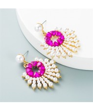 Fashion Franch Style Elegant Pearl Sun Flower Design Women Wholesale Earrings - Rose