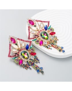 U.S. Fashion Super Shiny Rhinestone Luxury Flashy Exaggerated Long Tassel Earrings - Colorful