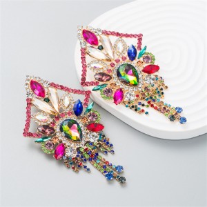 U.S. Fashion Super Shiny Rhinestone Luxury Flashy Exaggerated Long Tassel Earrings - Colorful