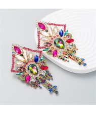 U.S. Fashion Super Shiny Rhinestone Luxury Flashy Exaggerated Long Tassel Earrings - Colorful