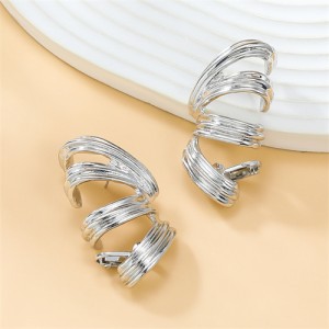 U.S. Fashion Spring Shape Design Exaggerated Women Alloy Earrings - Silver