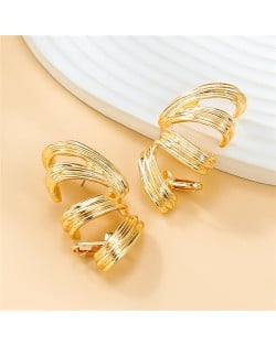 U.S. Fashion Spring Shape Design Exaggerated Women Alloy Earrings - Golden
