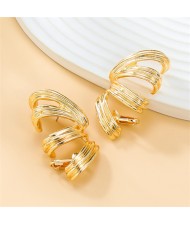 U.S. Fashion Spring Shape Design Exaggerated Women Alloy Earrings - Golden