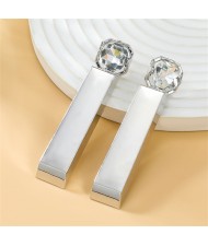 Simple Cuboid Shape Design Bling Rhinestone Decorated Exaggerated Women Alloy Earrings - Silver