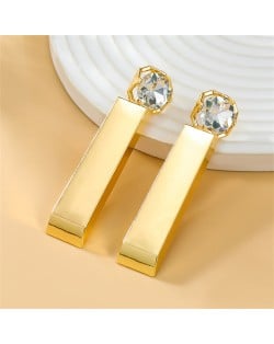 Simple Cuboid Shape Design Bling Rhinestone Decorated Exaggerated Women Alloy Earrings - Golden