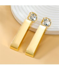 Simple Cuboid Shape Design Bling Rhinestone Decorated Exaggerated Women Alloy Earrings - Golden