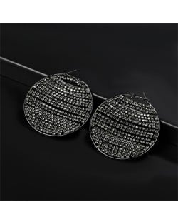 Unique Design Shining Rhinestone Chain Round Shape Exaggerated Women Earrings - Gun Black