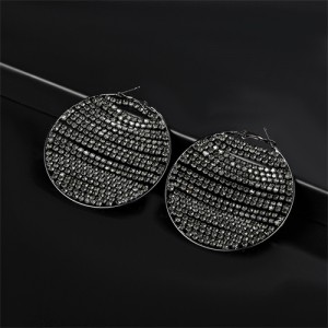 Unique Design Shining Rhinestone Chain Round Shape Exaggerated Women Earrings - Gun Black