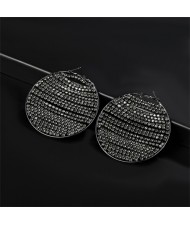 Unique Design Shining Rhinestone Chain Round Shape Exaggerated Women Earrings - Gun Black