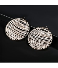 Unique Design Shining Rhinestone Chain Round Shape Exaggerated Women Earrings - Golden