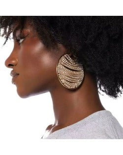 Unique Design Shining Rhinestone Chain Round Shape Exaggerated Women Earrings - Golden