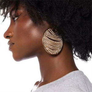Unique Design Shining Rhinestone Chain Round Shape Exaggerated Women Earrings - Golden