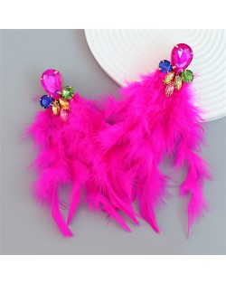 Bohemian Style Fashion Accessories Long Feather Rhinestone Wholesale Earrings - Rose