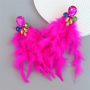 Bohemian Style Fashion Accessories Long Feather Rhinestone Wholesale Earrings - Rose