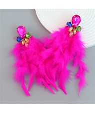 Bohemian Style Fashion Accessories Long Feather Rhinestone Wholesale Earrings - Rose