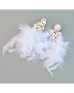 Bohemian Style Fashion Accessories Long Feather Rhinestone Wholesale Earrings - White