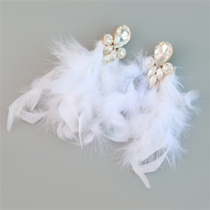 Bohemian Style Fashion Accessories Long Feather Rhinestone Wholesale Earrings - White