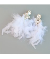 Bohemian Style Fashion Accessories Long Feather Rhinestone Wholesale Earrings - White