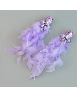 Bohemian Style Fashion Accessories Long Feather Rhinestone Wholesale Earrings - Violet