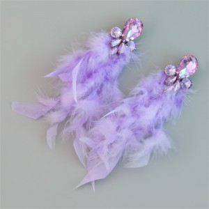 Bohemian Style Fashion Accessories Long Feather Rhinestone Wholesale Earrings - Violet