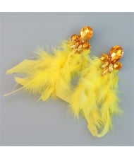 Bohemian Style Fashion Accessories Long Feather Rhinestone Wholesale Earrings - Yellow