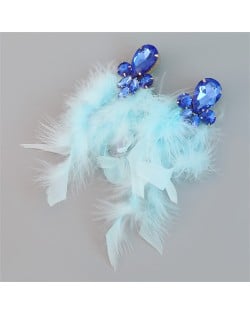 Bohemian Style Fashion Accessories Long Feather Rhinestone Wholesale Earrings - Blue