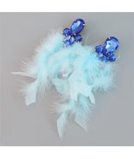 Bohemian Style Fashion Accessories Long Feather Rhinestone Wholesale Earrings - Blue