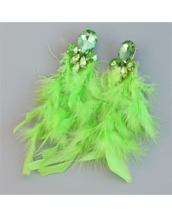 Bohemian Style Fashion Accessories Long Feather Rhinestone Wholesale Earrings - Green