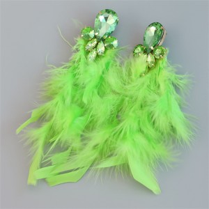 Bohemian Style Fashion Accessories Long Feather Rhinestone Wholesale Earrings - Green