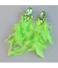 Bohemian Style Fashion Accessories Long Feather Rhinestone Wholesale Earrings - Green