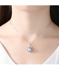 High Quality Elegant Lacework Design Gray Natural Pearl Pendant Women 925 Sterling Silver Necklace