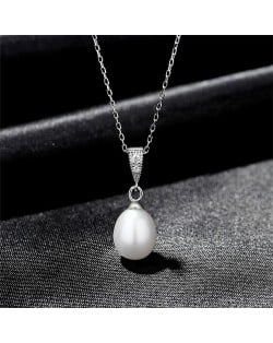 High Quality White Natural Pearl Pendant Simple Design Wholesale Women 925 Sterling Silver Necklace