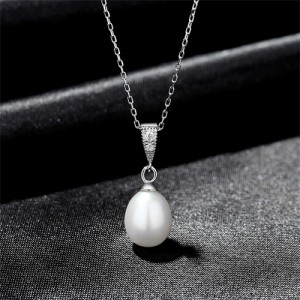 High Quality White Natural Pearl Pendant Simple Design Wholesale Women 925 Sterling Silver Necklace