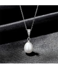 High Quality White Natural Pearl Pendant Simple Design Wholesale Women 925 Sterling Silver Necklace