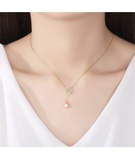 (1 Piece) Cubic Zirconia Leaf with Natural Pearl Pendant Wholesale 925 Sterling Silver Necklace (3 Colors Available)