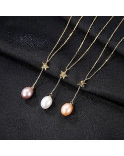 (1 Piece) Mini Star with Natural Pearl Pendant Design Wholesale 925 Sterling Silver Necklace (3 Colors Available)