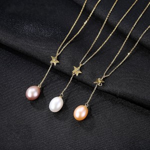 (1 Piece) Mini Star with Natural Pearl Pendant Design Wholesale 925 Sterling Silver Necklace (3 Colors Available)