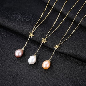 (1 Piece) Mini Star with Natural Pearl Pendant Design Wholesale 925 Sterling Silver Necklace (3 Colors Available)