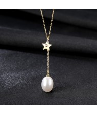 (1 Piece) Mini Star with Natural Pearl Pendant Design Wholesale 925 Sterling Silver Necklace (3 Colors Available)