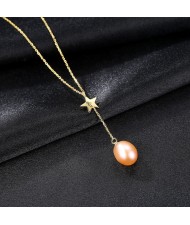 (1 Piece) Mini Star with Natural Pearl Pendant Design Wholesale 925 Sterling Silver Necklace (3 Colors Available)