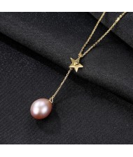 (1 Piece) Mini Star with Natural Pearl Pendant Design Wholesale 925 Sterling Silver Necklace (3 Colors Available)