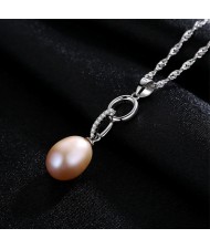 (1 Piece) Cubic Zirconia Circle with Natural Pearl Pendant Wholesale 925 Sterling Silver Necklace (3 Colors Available)