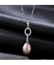 (1 Piece) Cubic Zirconia Circle with Natural Pearl Pendant Wholesale 925 Sterling Silver Necklace (3 Colors Available)