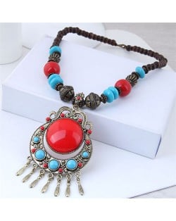 Folk Style Bohemian Fashion Turquoise Embellished Beads Wholesale Necklace - Red
