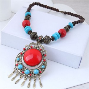 Folk Style Bohemian Fashion Turquoise Embellished Beads Wholesale Necklace - Red
