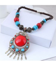 Folk Style Bohemian Fashion Turquoise Embellished Beads Wholesale Necklace - Red