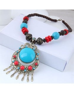 Folk Style Bohemian Fashion Turquoise Embellished Beads Wholesale Necklace - Blue