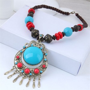 Folk Style Bohemian Fashion Turquoise Embellished Beads Wholesale Necklace - Blue